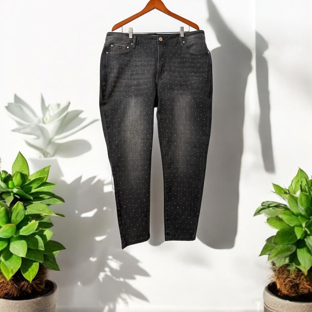 Rebecca Minkoff Black Polka Dot Studded Skinny‎ Jeans Size 18W Plus Size Denim